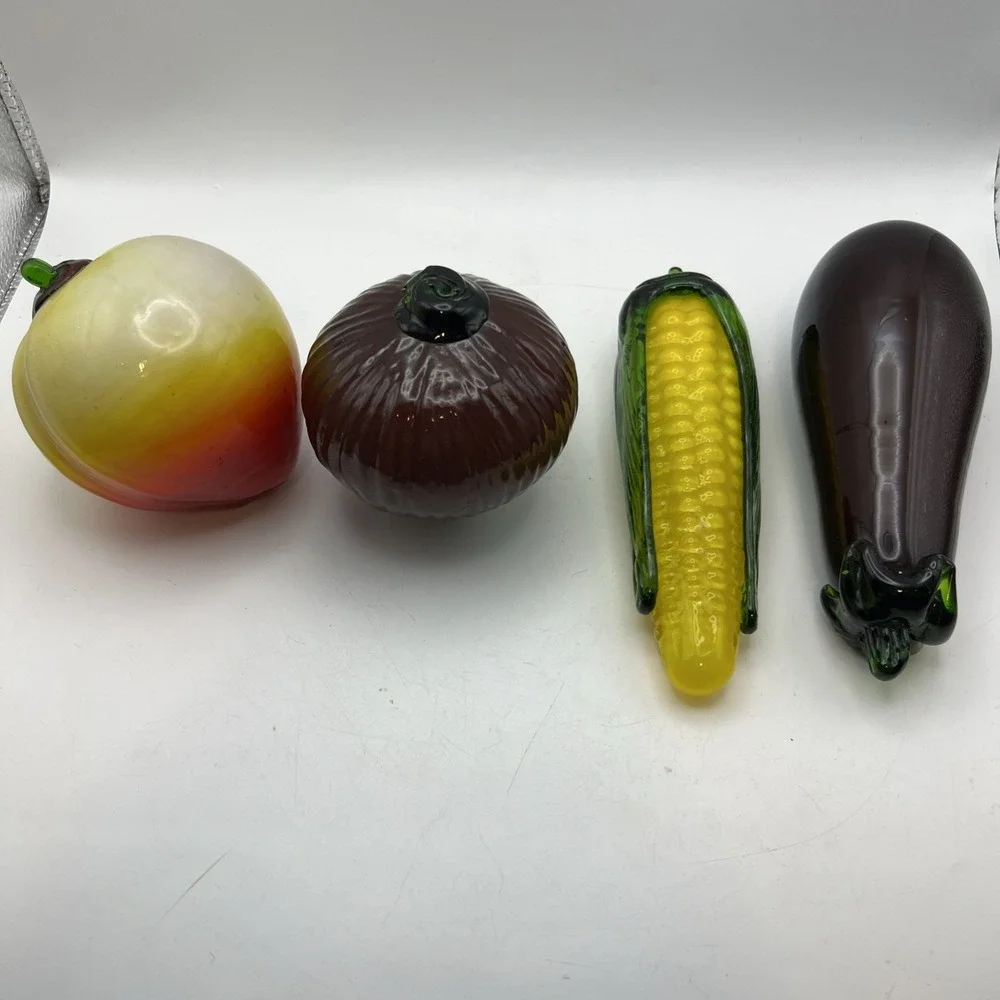 Vintage Murano Style Art Glass Hand-Blown Peach Onion Corn Egg Plant Lot Of 4
